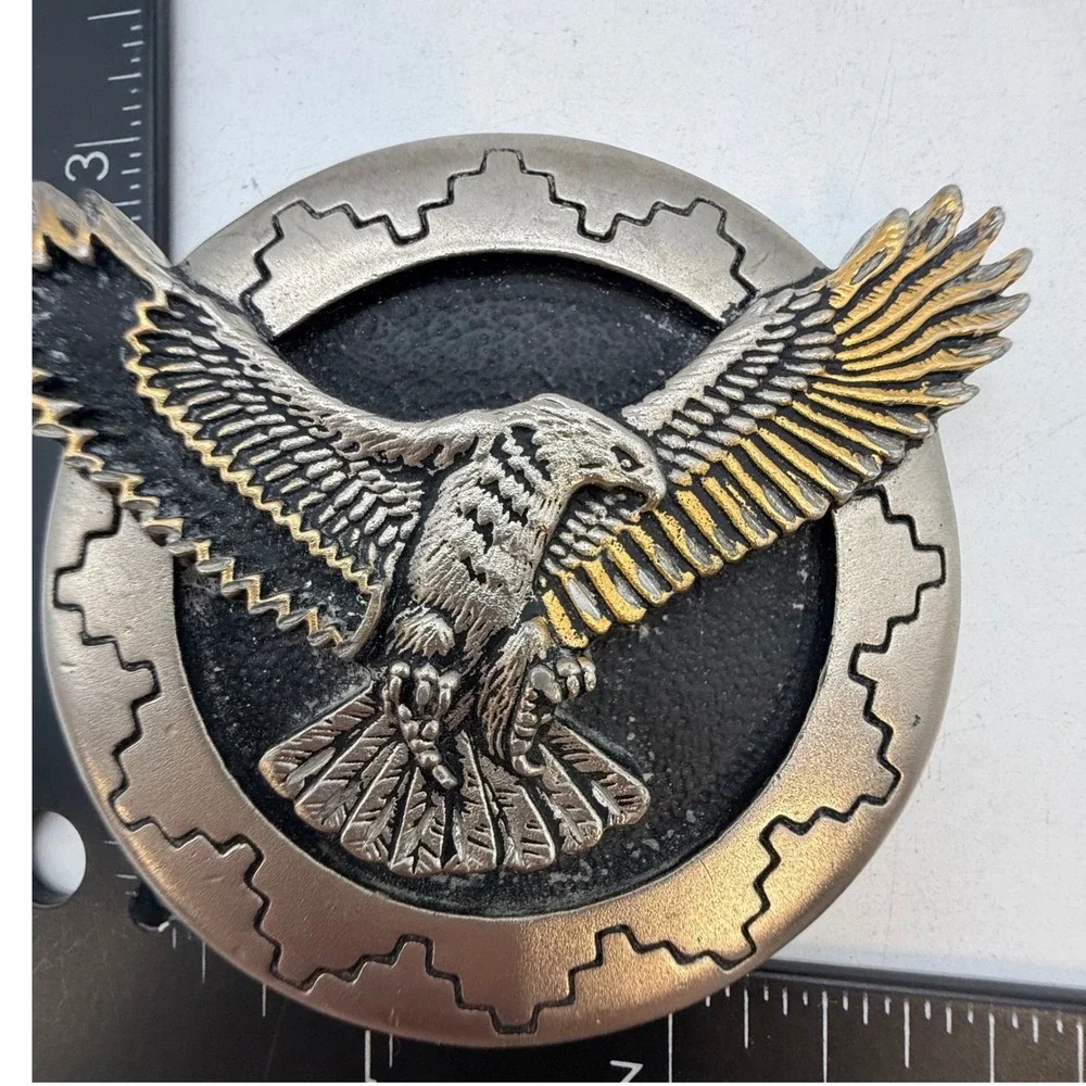Vintage 1983 G&S Co Eagle Belt Buckle Pewter Gold Tone Biker Western USA Made